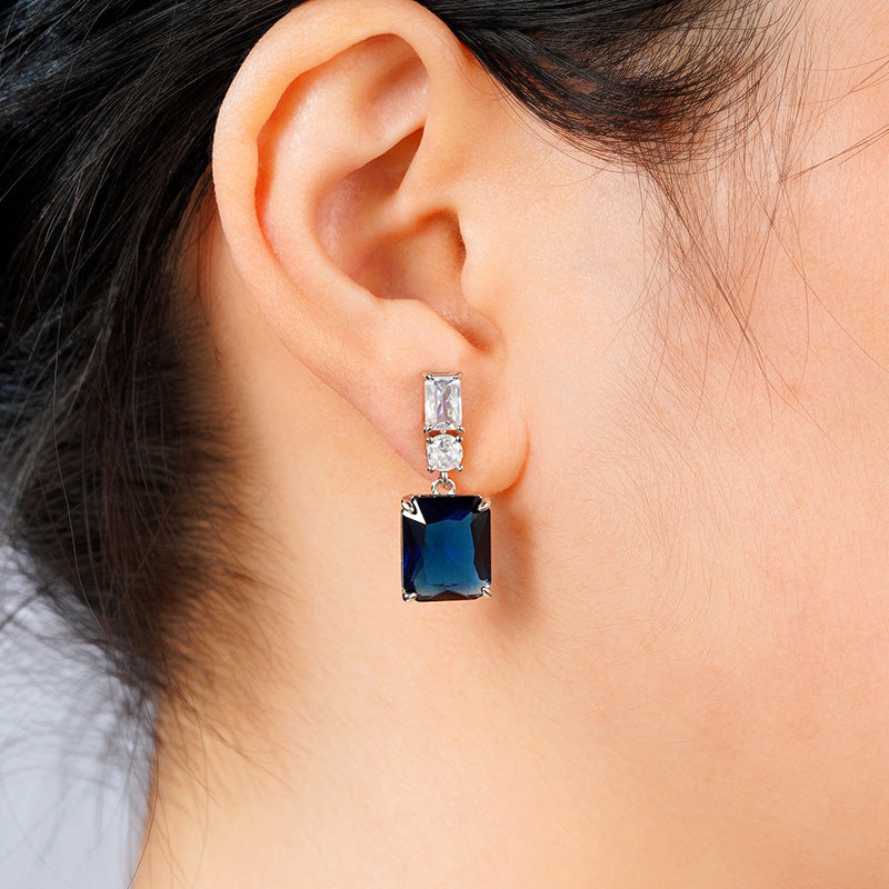 Pendientes de circonita de contraste azul para mujer, a la moda
