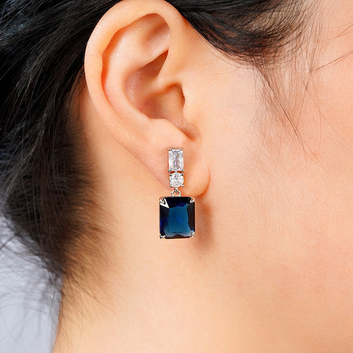 Pendientes de circonita de contraste azul para mujer, a la moda