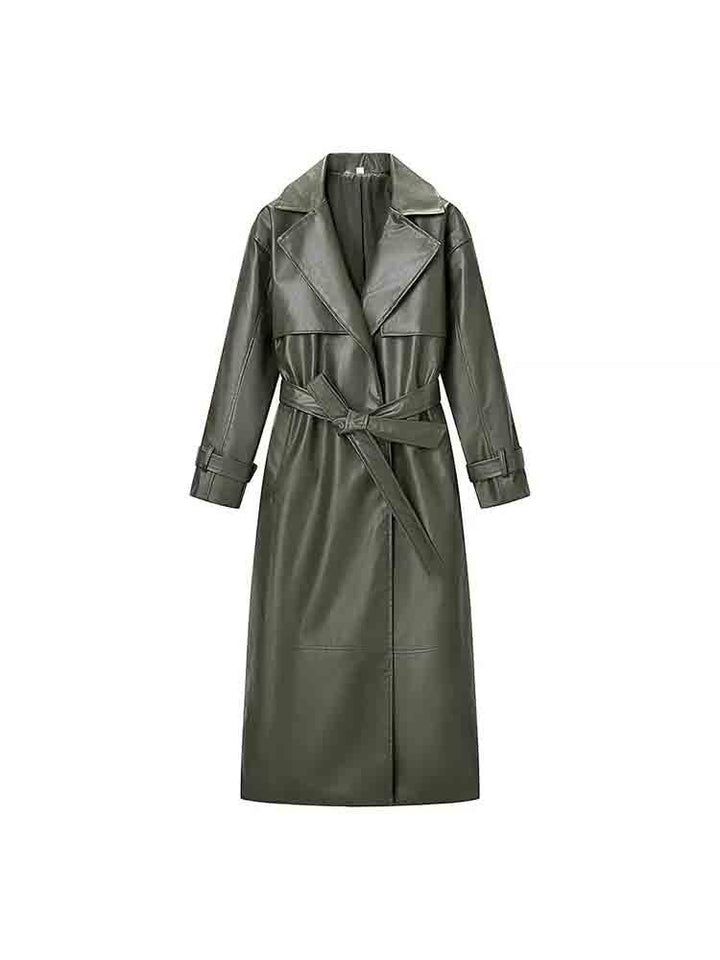 Chaqueta de cuero larga, elegante y chic para mujer