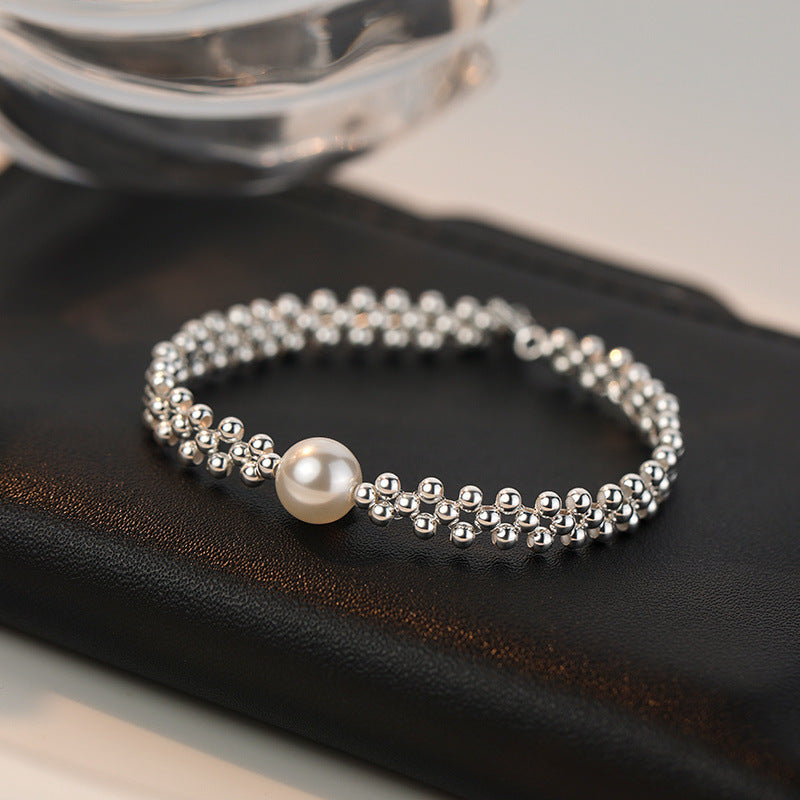 Pulsera de perlas de plata pura, Pulsera de lujo ligero
