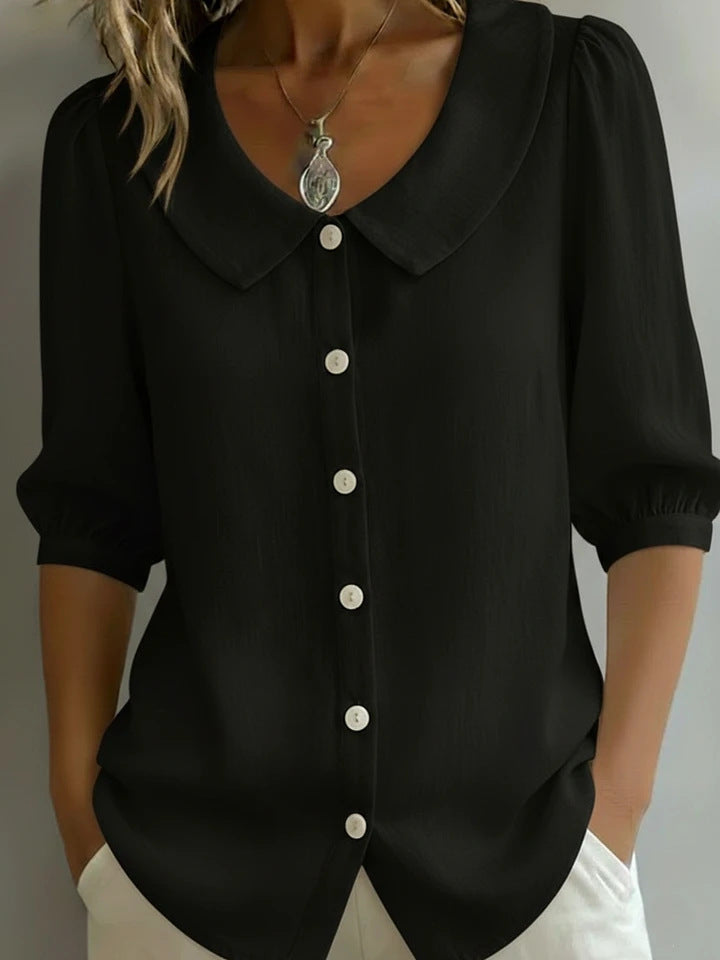 Collared Short-sleeve Blouse Fashion Casual Versatile Loose Shirt Women&