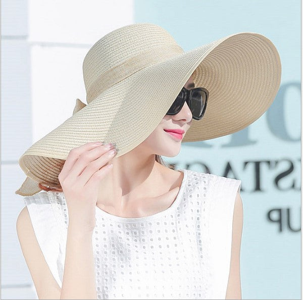 Sombrero de paja para mujer, de verano, plegable, para playa, protección solar