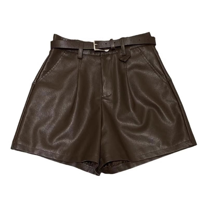 Pantalones cortos de piel sintética negra de corte A con pernera ancha