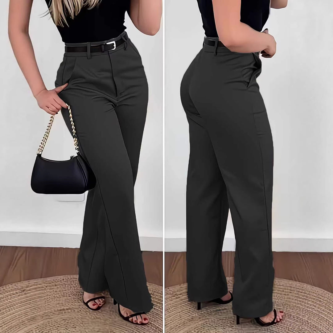 Pantalones anchos holgados informales de color liso para mujer