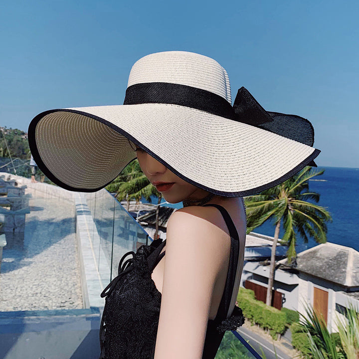 Sombrero de paja tejido para mujer, gorro de sol para playa y viajes