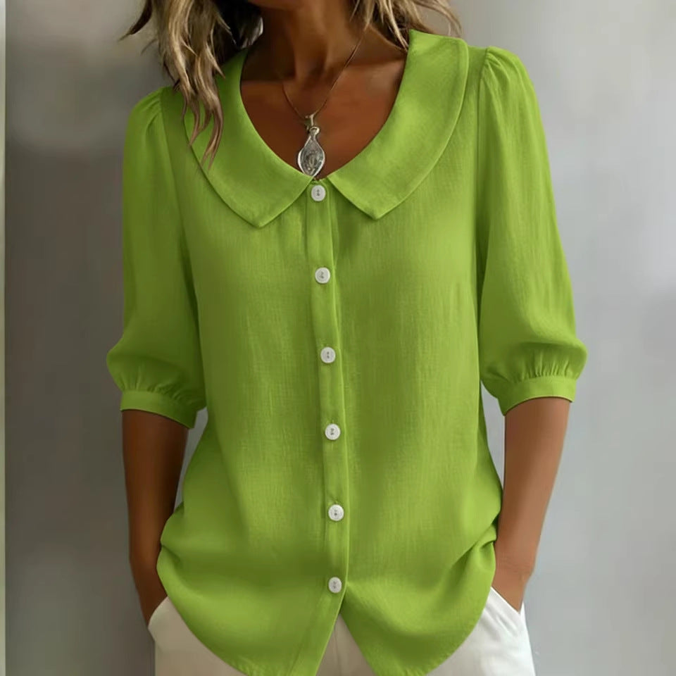 Collared Short-sleeve Blouse Fashion Casual Versatile Loose Shirt Women&