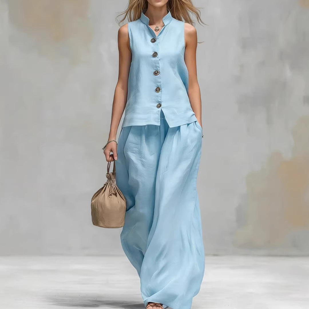 Casual Two-Piece Stand Collar Sleeveless Vest And Matching Pants Set