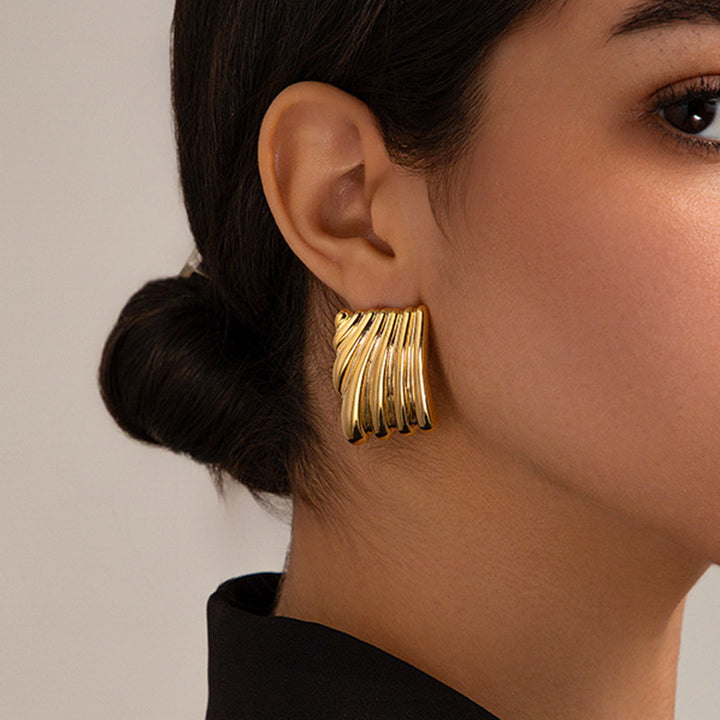 Pendientes Grandes Dorados de Tachuela de Moda con Forma Geométrica