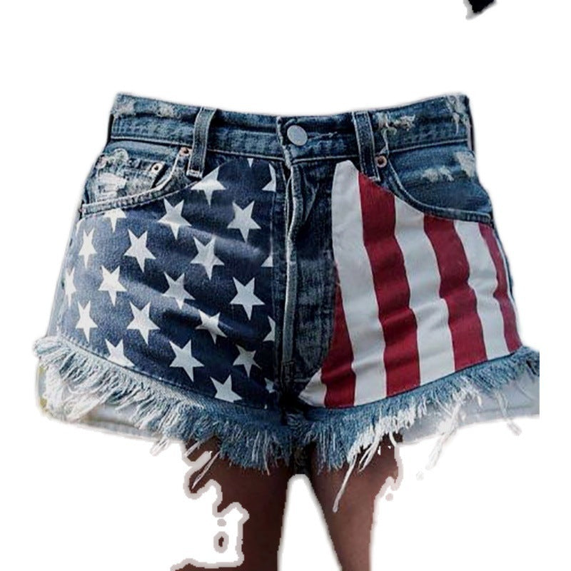 American Flag Denim Shorts For Women