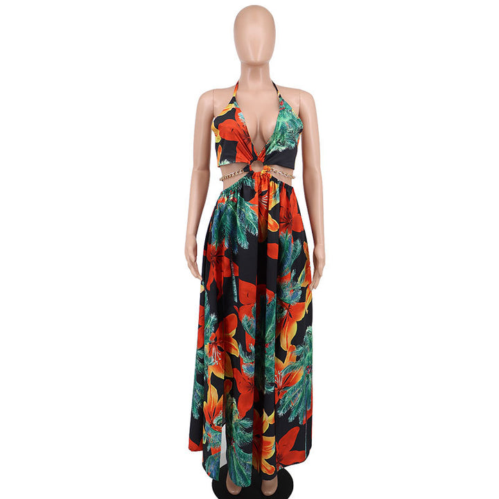 Vestido floral largo sin mangas con espalda al aire