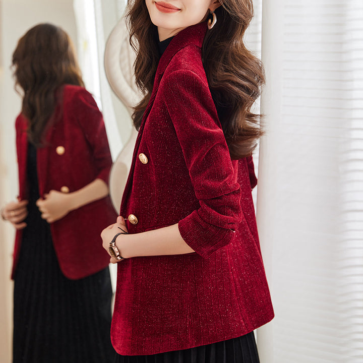 Traje de abrigo de manga larga rojo vino para mujer