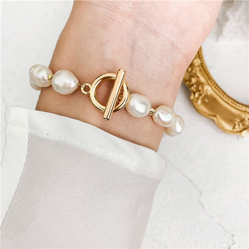 Pulsera redonda de oro Pulsera de perlas