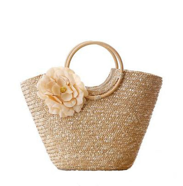 Bolso de playa de paja de moda con flor