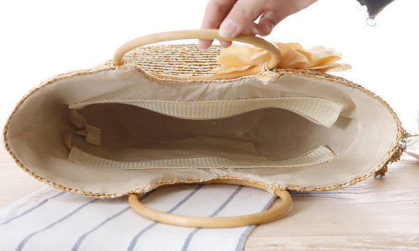 Bolso de playa de paja de moda con flor