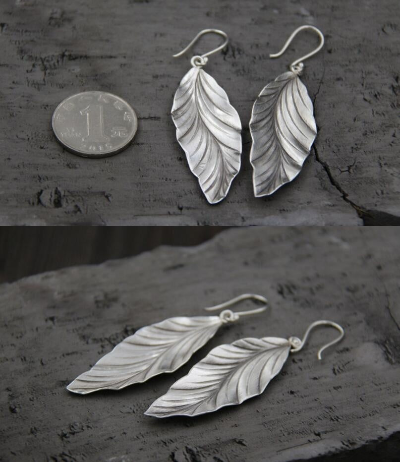 Pendientes de plata de ley 925, pendientes de hoja elegantes