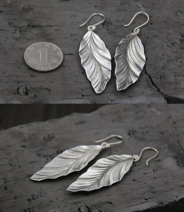 Pendientes de plata de ley 925, pendientes de hoja elegantes