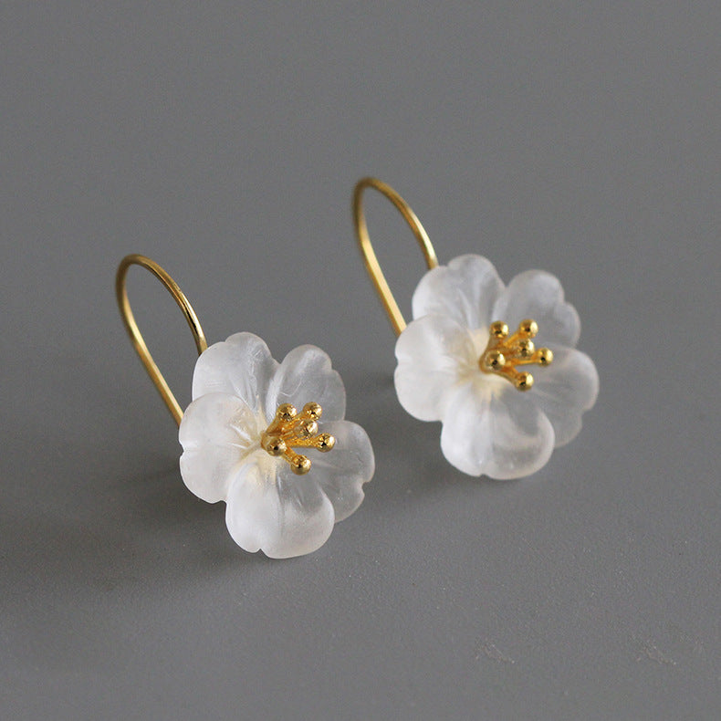 Pendientes colgantes de plata de ley con diseño floral para mujer