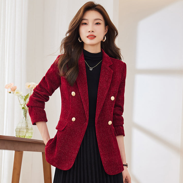 Traje de abrigo de manga larga rojo vino para mujer