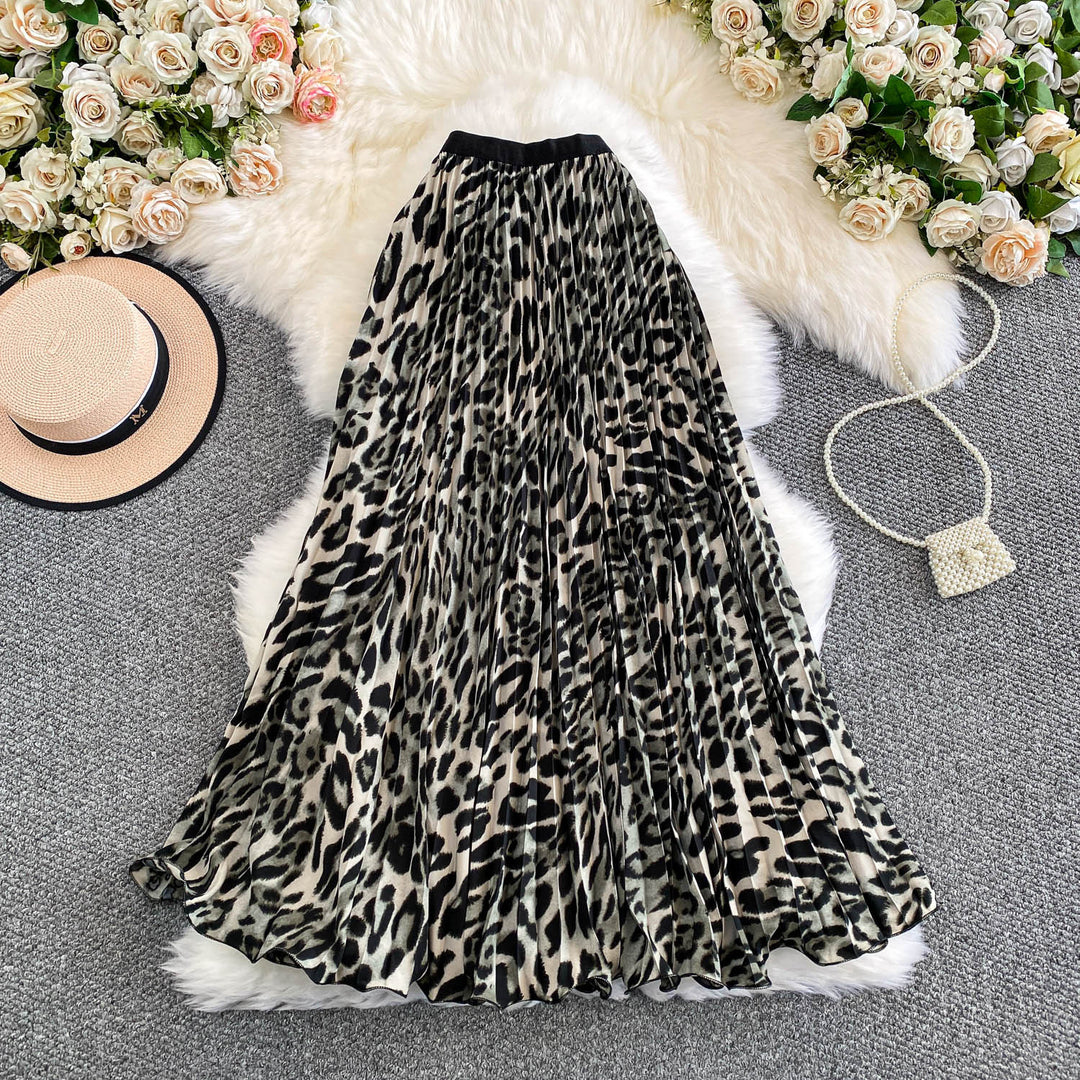 Leopard-print Pleated Midi Skirt