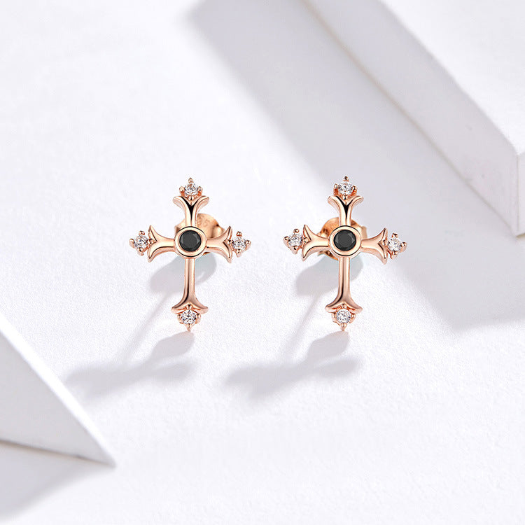 Vintage Rose Gold Plated Cross Stud Earrings