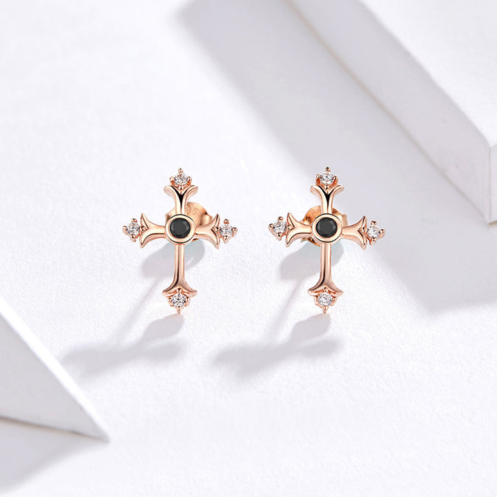 Vintage Rose Gold Plated Cross Stud Earrings