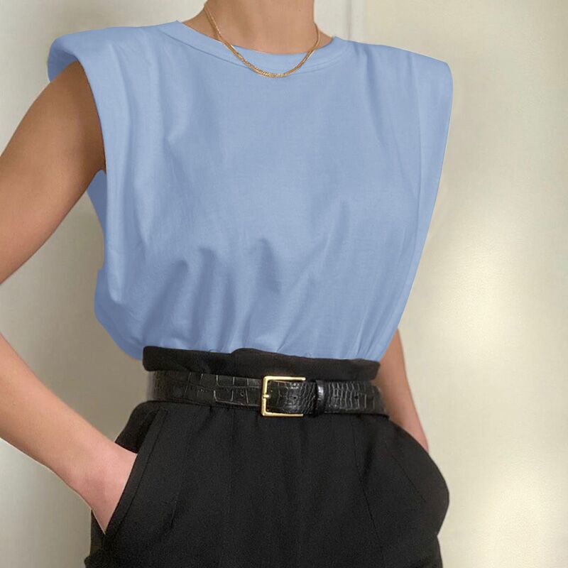 Camiseta sin mangas de cuello redondo casual para mujer