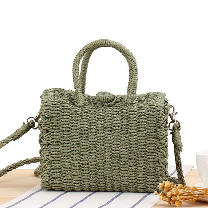 Bolso de paja informal para playa con correa cruzada