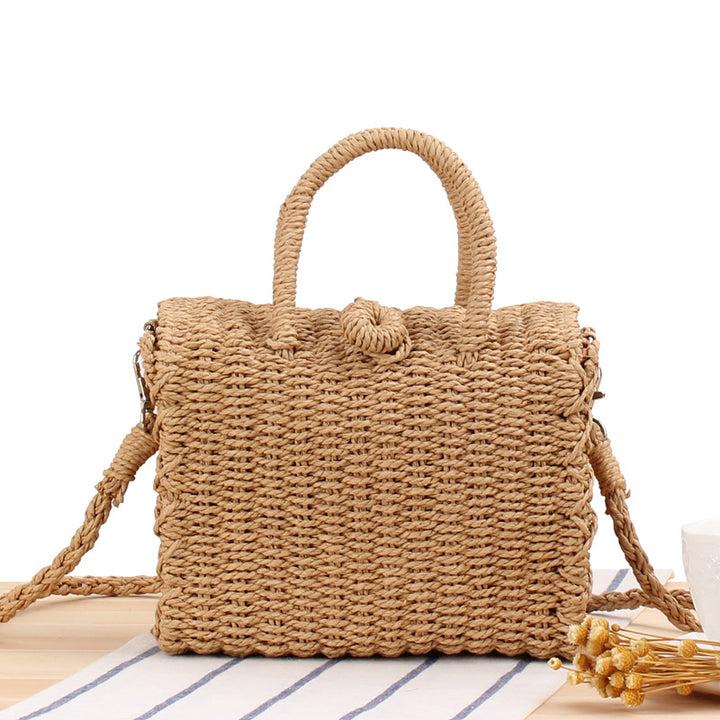 Bolso de paja informal para playa con correa cruzada