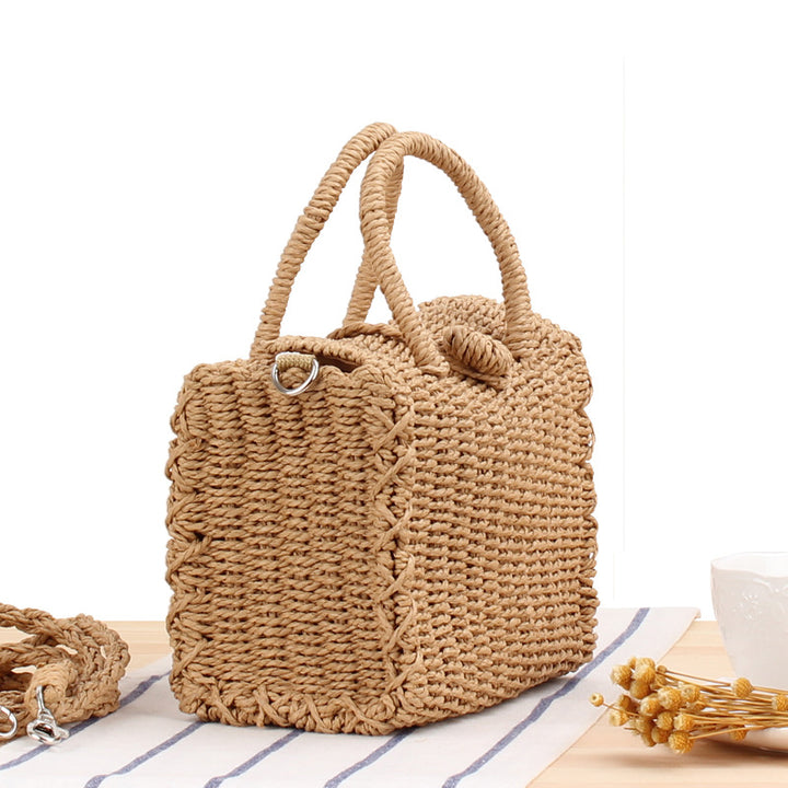 Bolso de paja informal para playa con correa cruzada