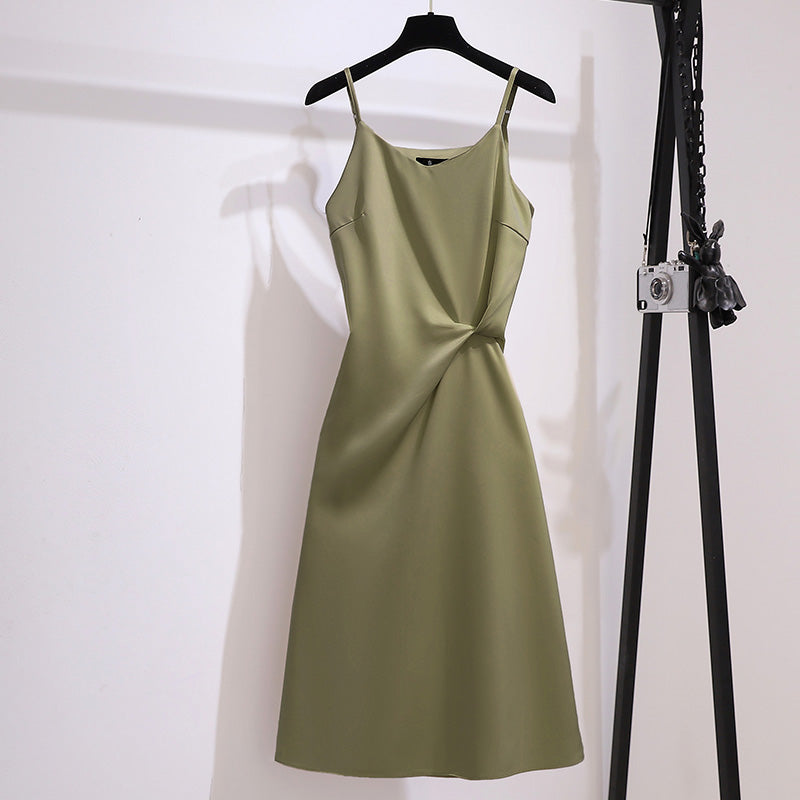 Vestido de tirantes verde aguacate de diseño de mujer para verano