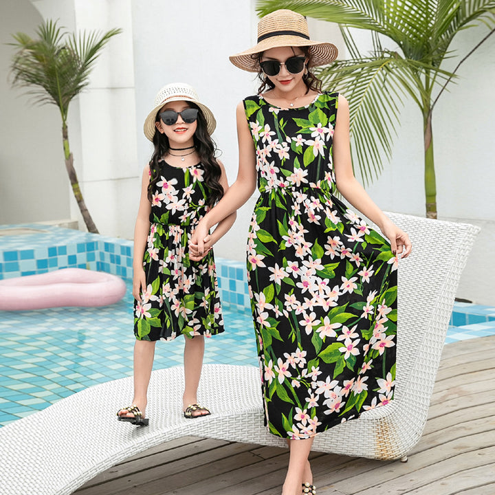 Chaleco largo de playa y falda para madre e hija