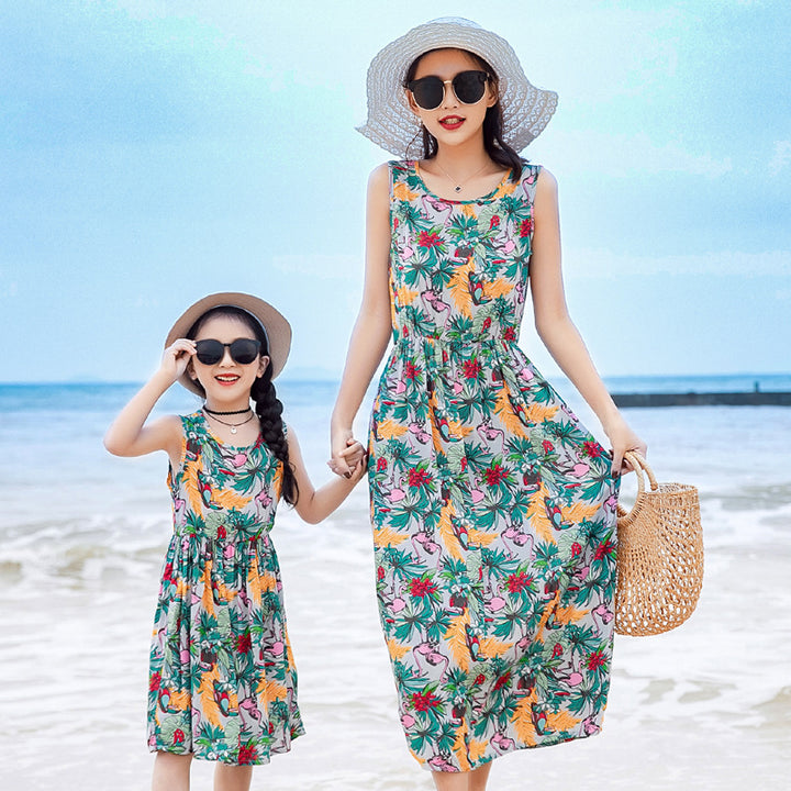 Chaleco largo de playa y falda para madre e hija