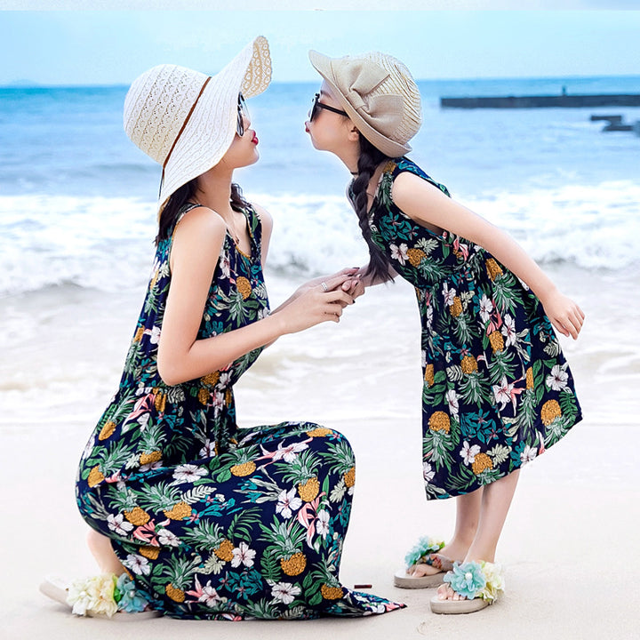 Chaleco largo de playa y falda para madre e hija