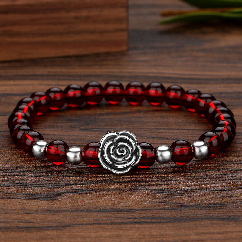 Pulsera de la suerte de plata antigua con cuentas de obsidiana