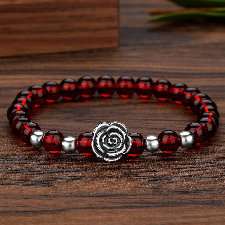 Pulsera de la suerte de plata antigua con cuentas de obsidiana