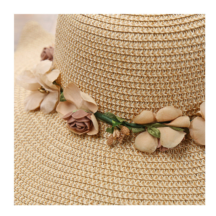 Sombrero de mujer Sombrero de sol con flor de ola grande Sombrero de sol para playa al aire libre Sombrero de paja con protector solar
