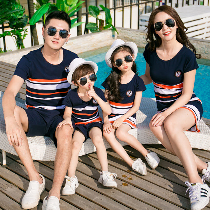 Vestido de Madre de Manga Corta Familia de Tres y Cuatro Ropa de Padre e Hijo de Primavera