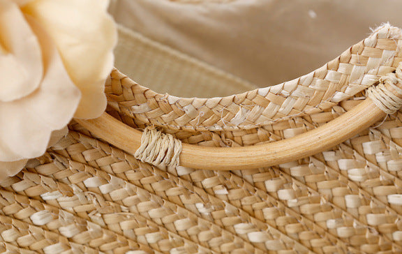 Bolso de playa de paja de moda con flor