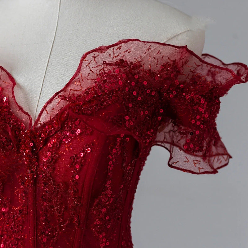 Vestido de Noche Rojo sin Hombros para Mujer