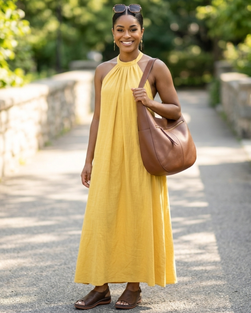 Vacation Style Relaxed Chic Halter Maxi Dress