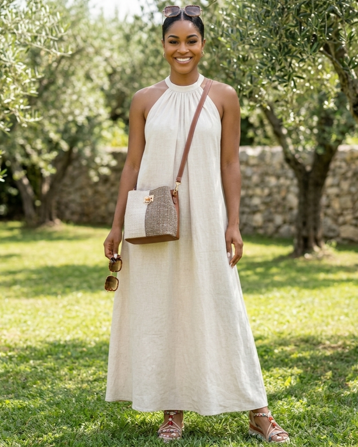 Vacation Style Relaxed Chic Halter Maxi Dress