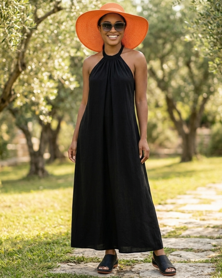 Vacation Style Relaxed Chic Halter Maxi Dress