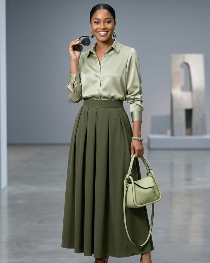 New Fashion Green Satin Shirt For Women