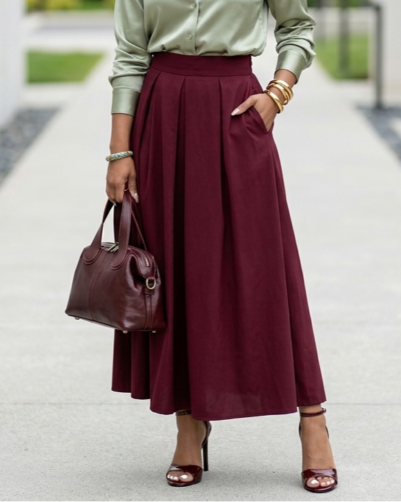 Solid-color High-waisted Womens Sexy Midi Skirt
