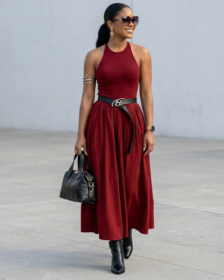 Red Vest Casual Dress For Women