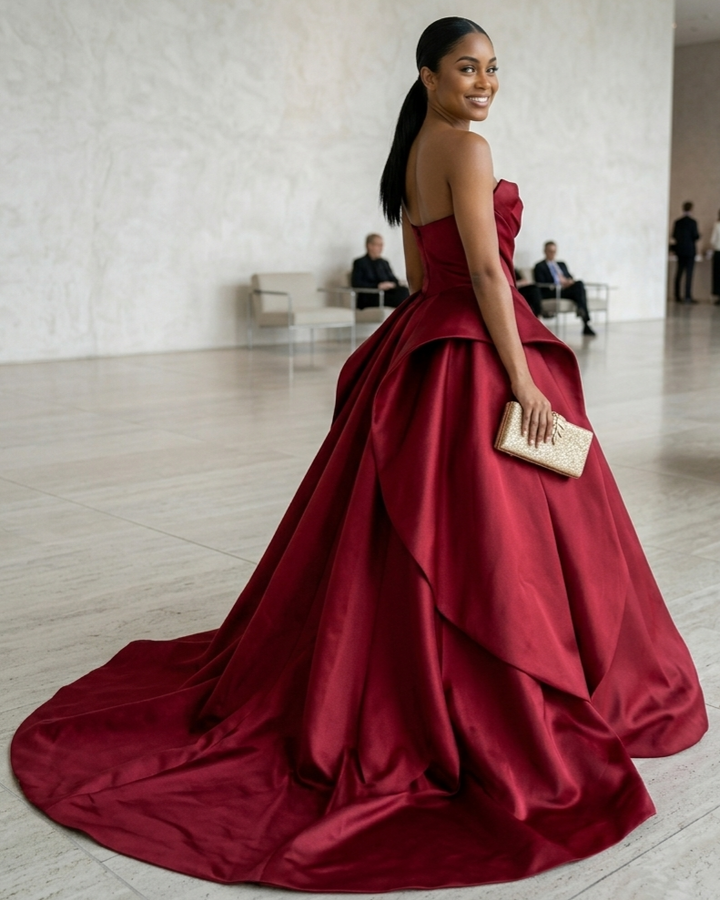 Vintage Fashion Bridal Burgundy Flowing Maxi Dress