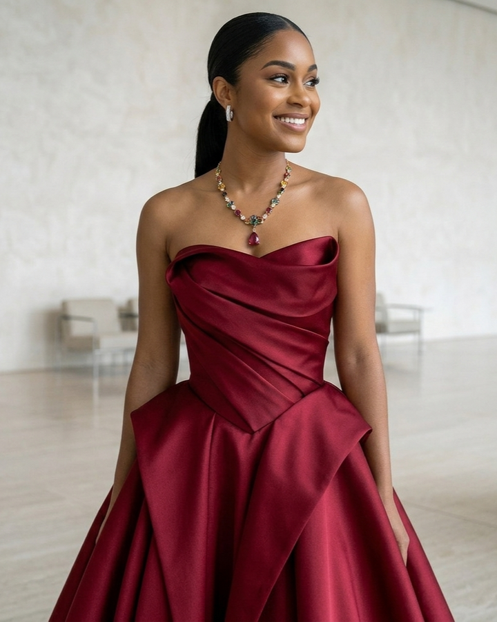 Vintage Fashion Bridal Burgundy Flowing Maxi Dress