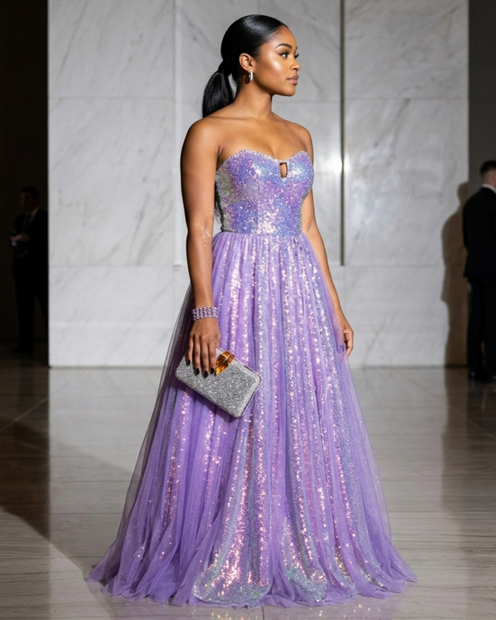 Vestido de noche con lentejuelas y top morado de tubo, de lujo ligero y alta gama, para mujer