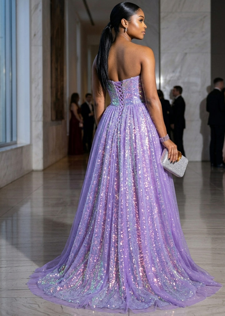 Vestido de noche con lentejuelas y top morado de tubo, de lujo ligero y alta gama, para mujer