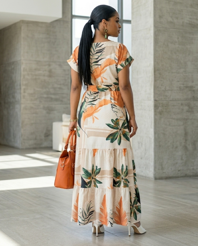 Vestido naranja con estampado floral para mujer
